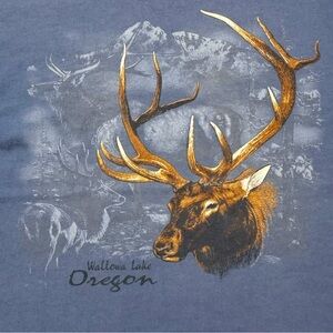 Prairie Mountain Wallowa Lake Oregon Graphic Tee with Elk Design‎ - Large